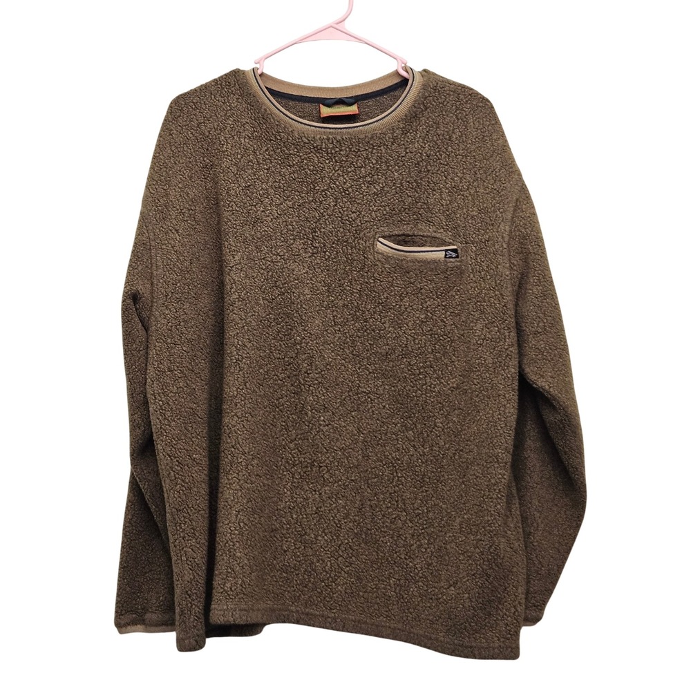 Horny Toad Fleece Pullover Mens L Brown Sherpa Crew Neck Pocket Gorpcore Top